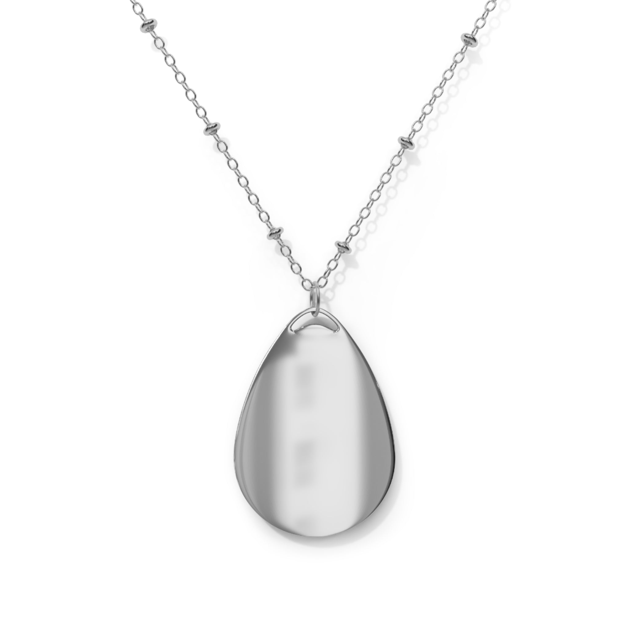 Silver Teardrop Glitter Necklace — Sparkling Oval Pendant on Delicate Chain