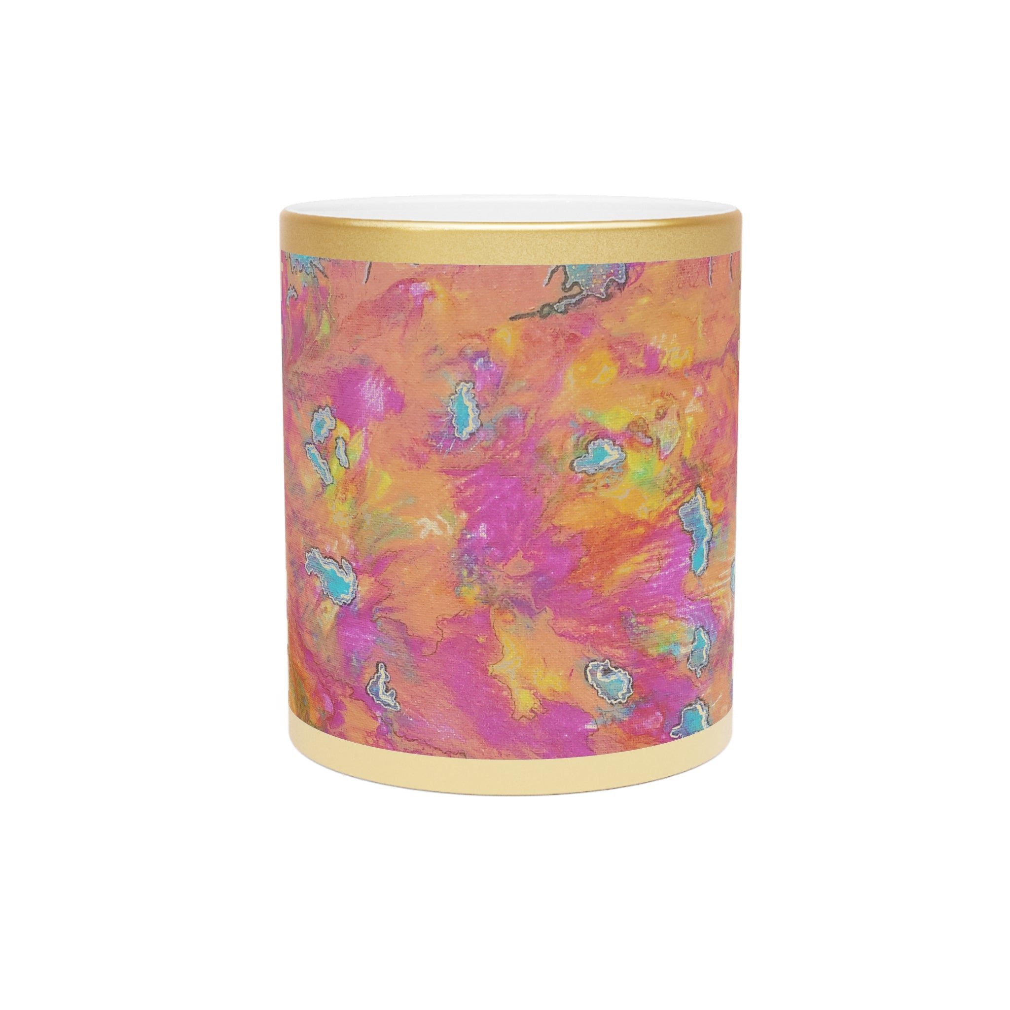 Gold Metallic Mug with Vibrant Abstract Marble Art — Colorful Swirl Coffee Cup