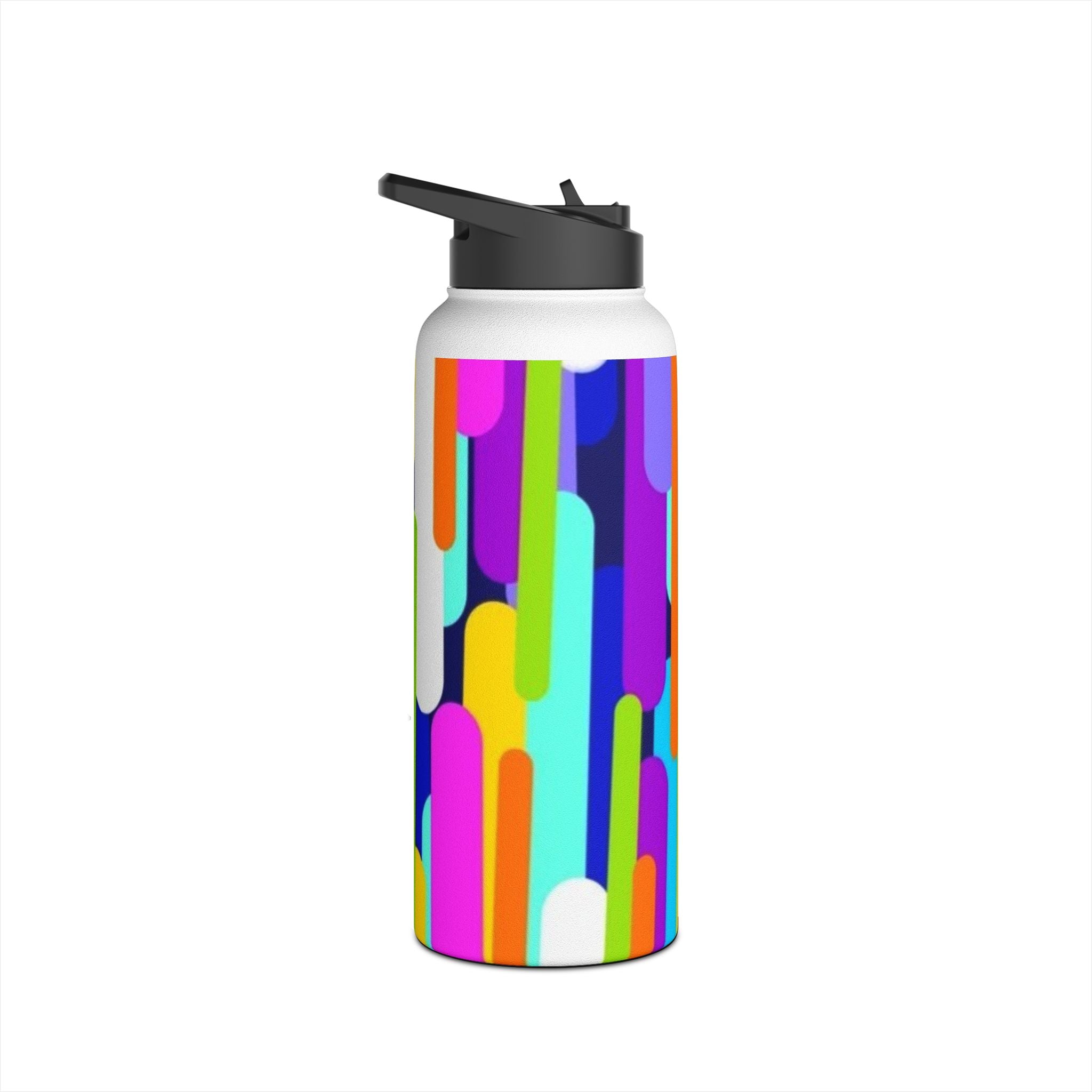 Colorful Retro Stripe Stainless Steel Water Bottle — Bright Geometric Hydration Bottle