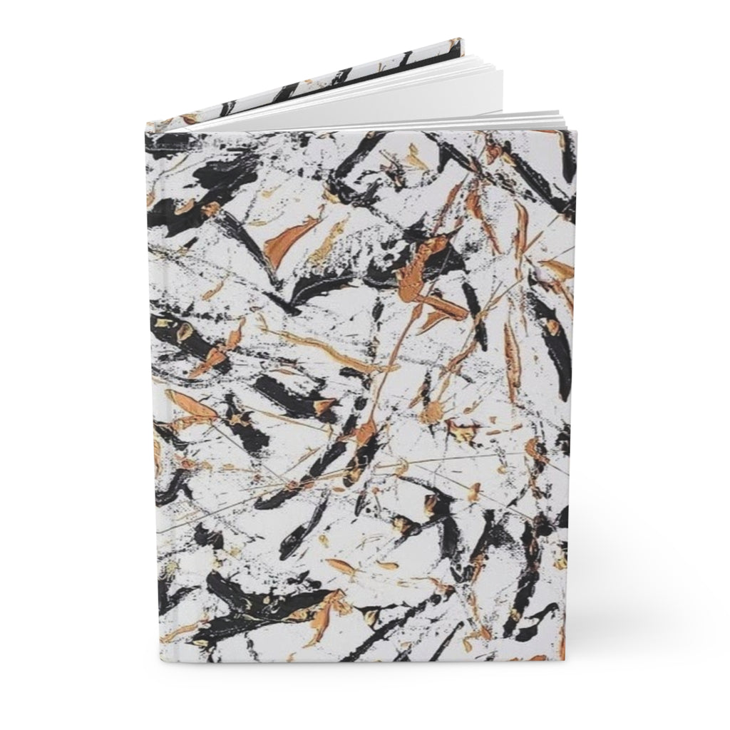 Abstract Marble Splash Hardcover Journal — Black & Gold Artistic Notebook
