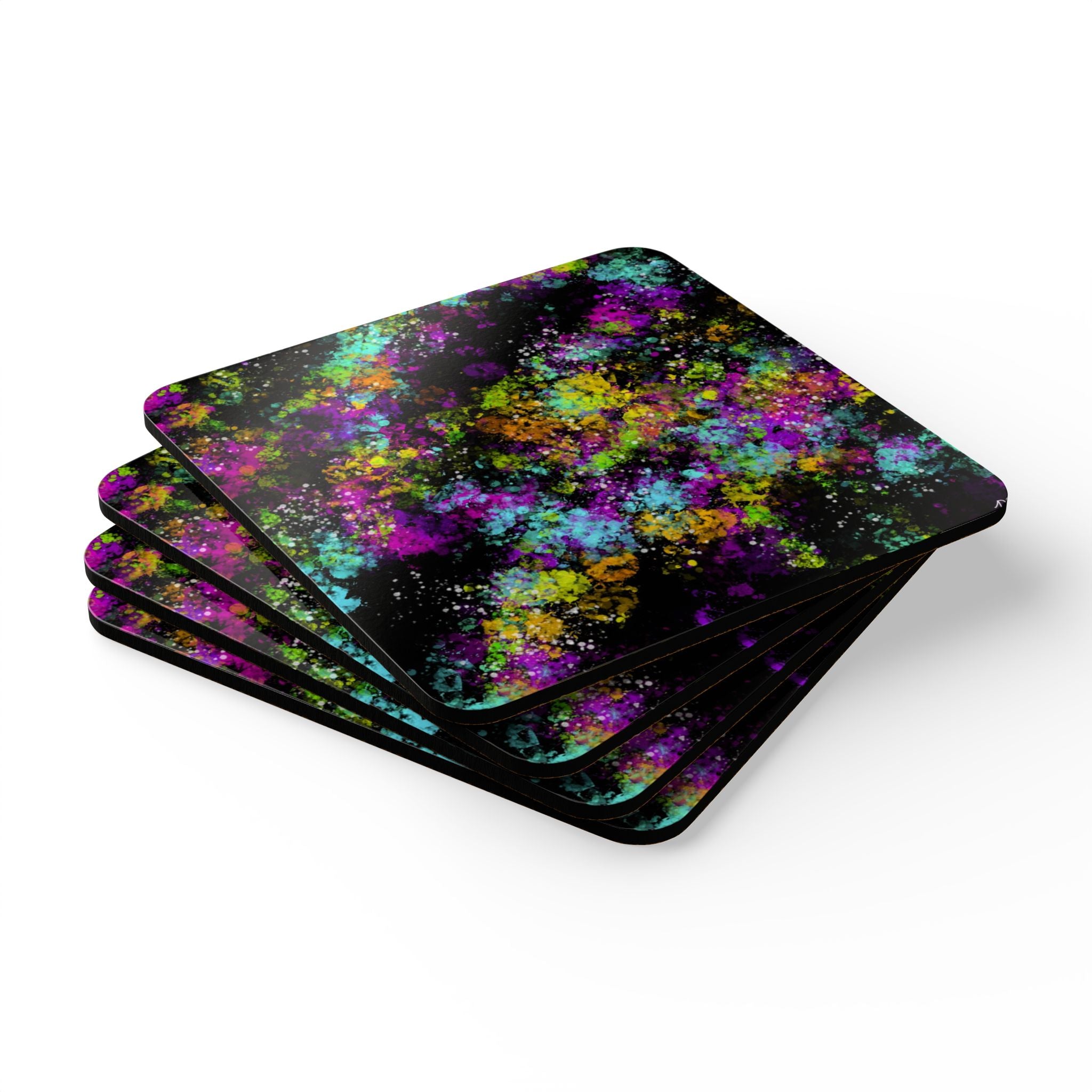 Galaxy Splash Cork Coaster Set — Colorful Abstract Drink Coasters (4-Pack)