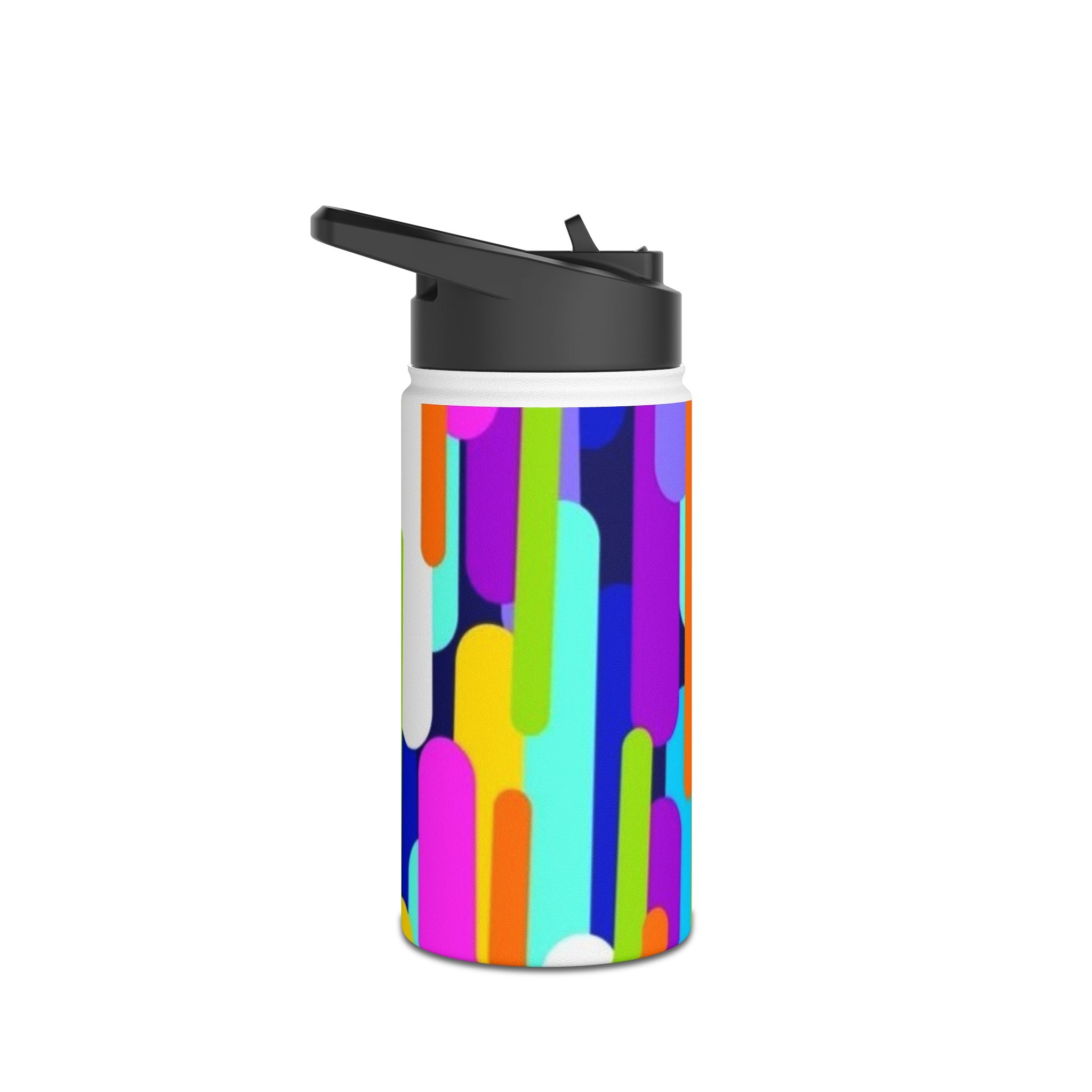 Colorful Retro Stripe Stainless Steel Water Bottle — Bright Geometric Hydration Bottle
