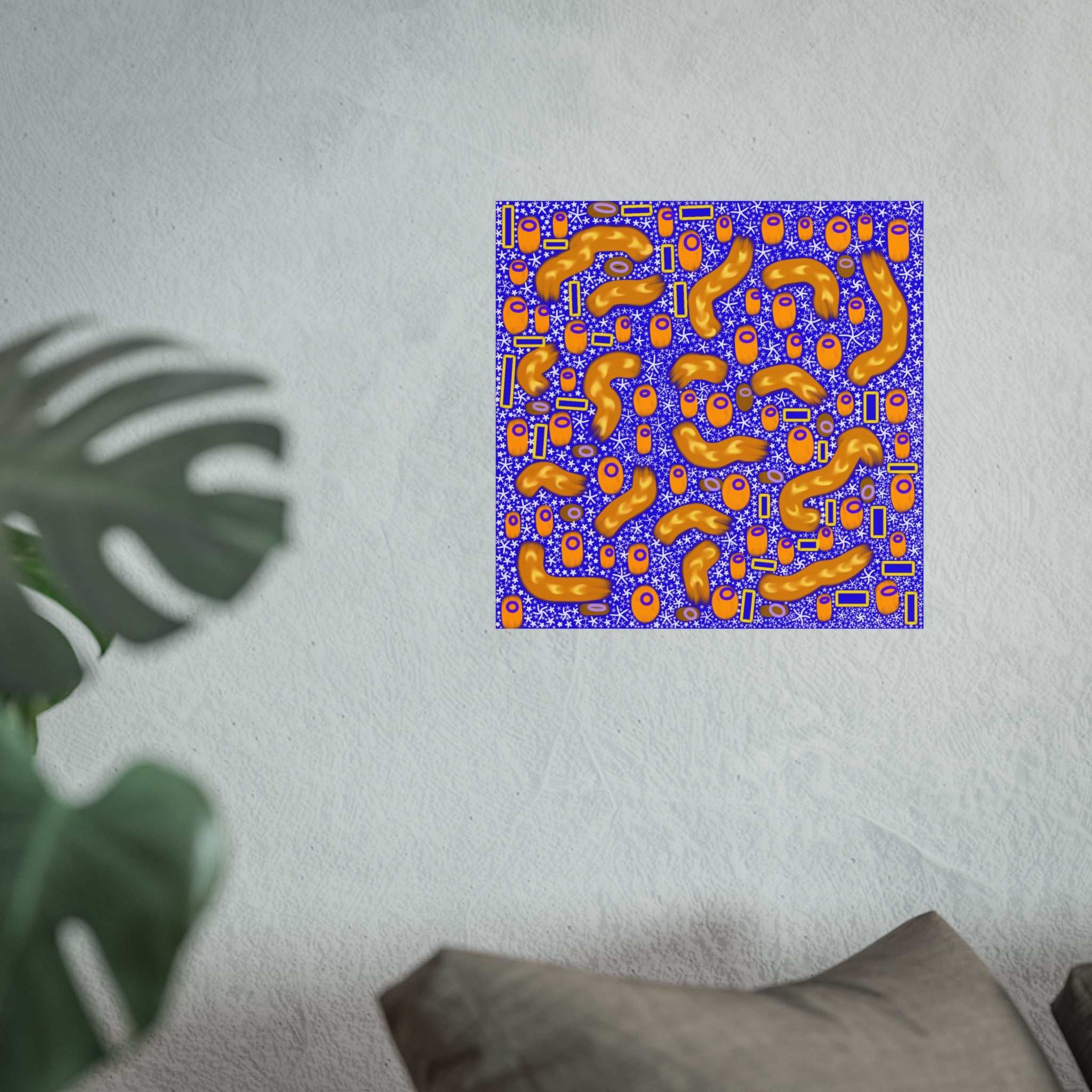 Abstract Pattern Poster — Vibrant Gold & Royal Blue Modern Art Print