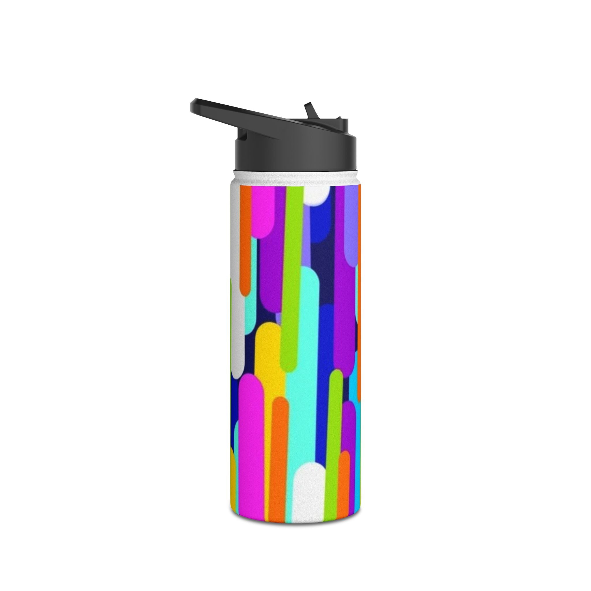 Colorful Retro Stripe Stainless Steel Water Bottle — Bright Geometric Hydration Bottle