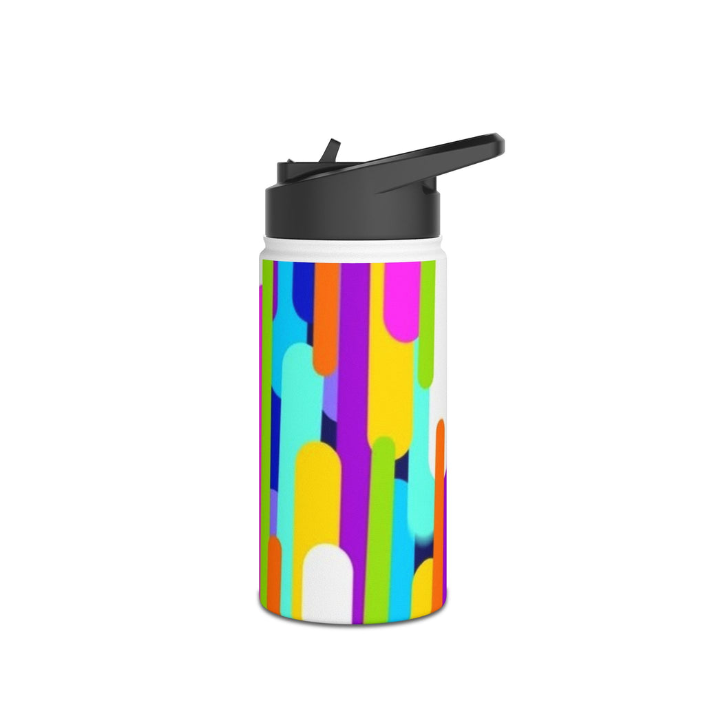 Colorful Retro Stripe Stainless Steel Water Bottle — Bright Geometric Hydration Bottle