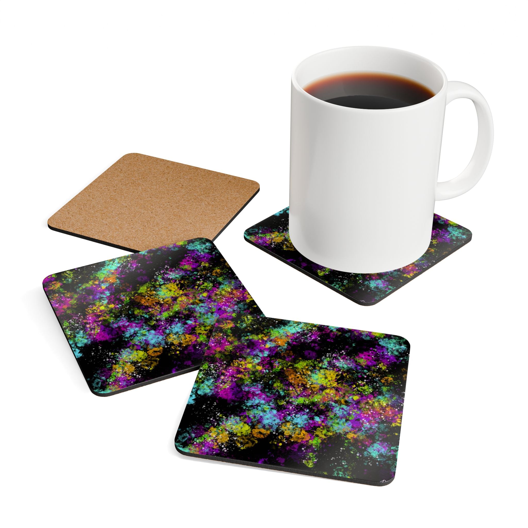Galaxy Splash Cork Coaster Set — Colorful Abstract Drink Coasters (4-Pack)